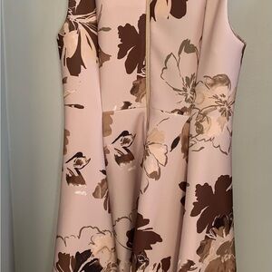Calvin Klein sleeveless Pink Floral Fit-and-Flare Dress with Brown Accents